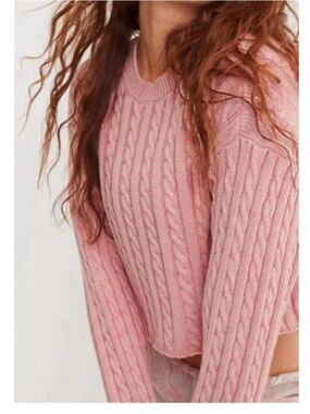 Aerie Pink Cable Knit Cropped Sweater